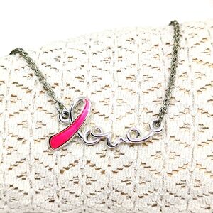 Necklace Avon Breast Cancer Awareness Crusade Love Ribbon & Extender Pink Silver